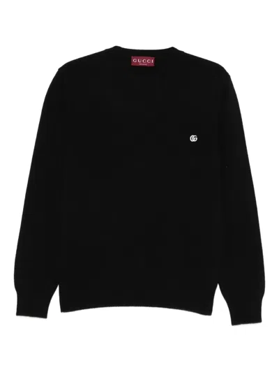 Gucci Logo-plaque Crew-neck Sweater In Black