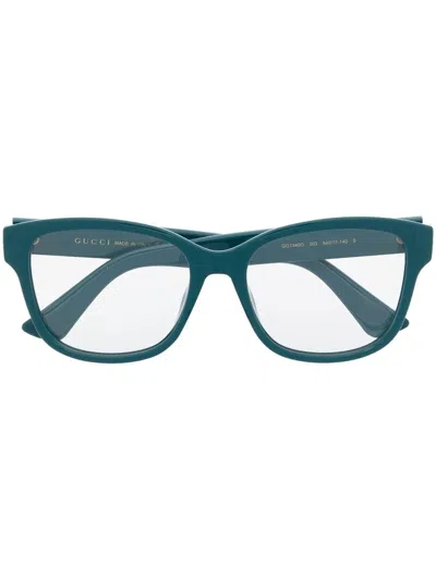 Gucci Logo-plaque Detail Glasses In Blau