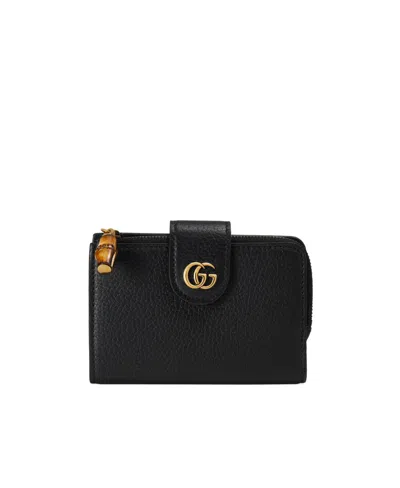 Gucci Logo-plaque Grained-leather Wallet In Black