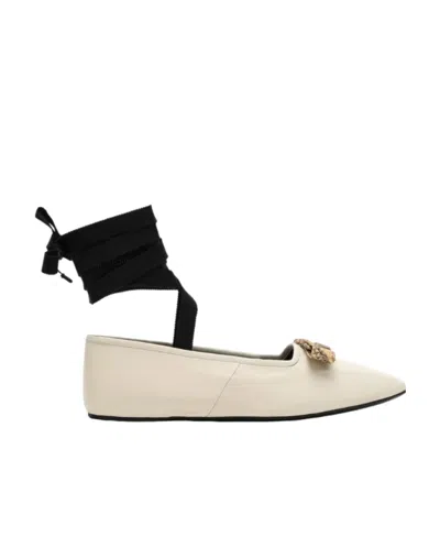 Gucci Logo-plaque Leather Ballerina Shoes In Nude | ModeSens