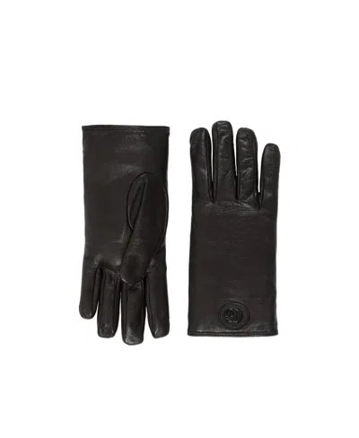 Gucci Logo-plaque Leather Gloves In Black