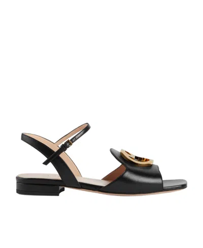 Gucci Interlocking G-logo Leather Sandals In Black