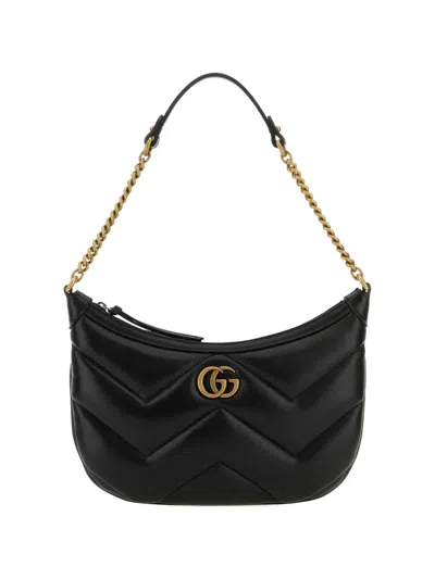 Pre-owned Gucci Logo-plaque Leather Shoulder Bag In Black