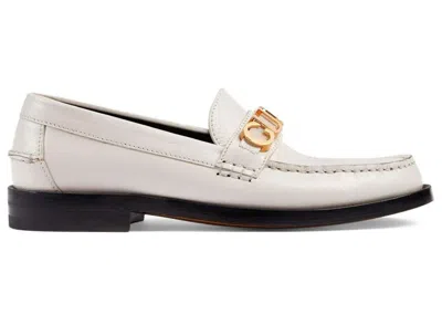 Pre-owned Gucci Logo Plaque Loafer Leather (women's) Sneakers In White