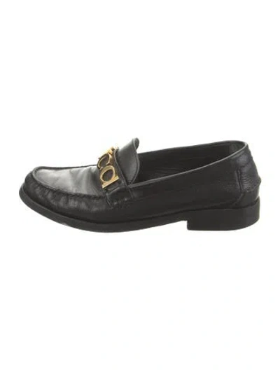 Pre-owned Gucci Logo Plaque Loafers Leather Loafers In Black