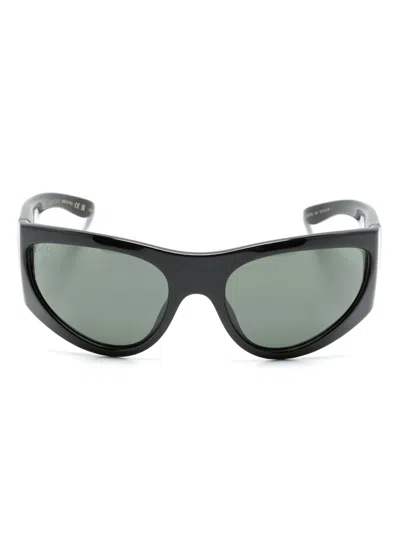 Gucci Logo-plaque Oval-frame Sunglasses In Black