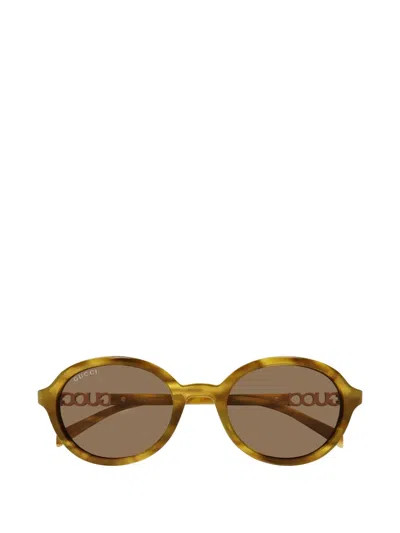 Gucci Logo-plaque Oval-frame Sunglasses In Brown
