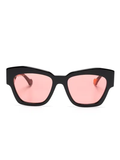 Gucci Logo-plaque Oversize-frame Sunglasses In Black