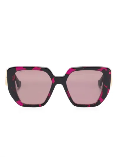 Gucci Logo-plaque Oversize Sunglasses In Purple
