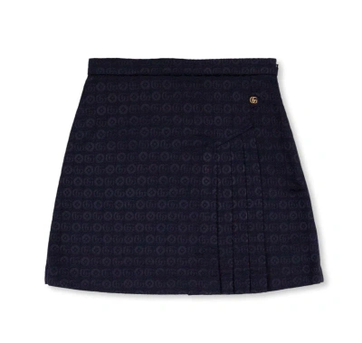 Gucci Kids' Logo Plaque Pleated Skirt In Blue