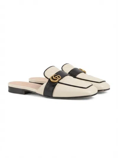 Gucci Logo Plaque Quilted Mules In Neutral