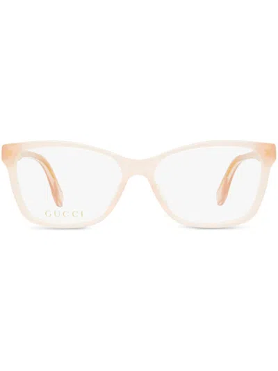 Gucci Logo-plaque Rectangular-frame Glasses In Pink
