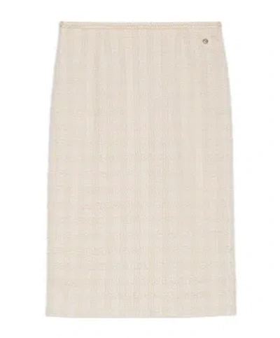 Gucci Logo-plaque Tweed Midi Skirt In Nude