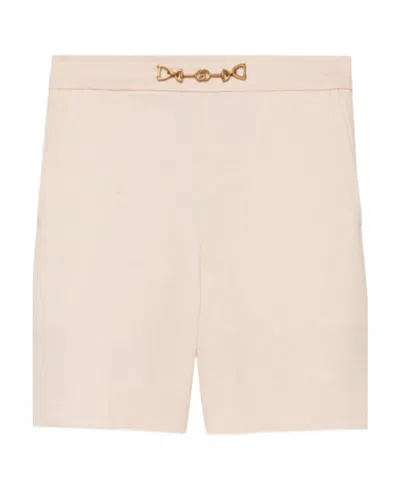 Gucci Logo-plaque Zip Shorts In Nude