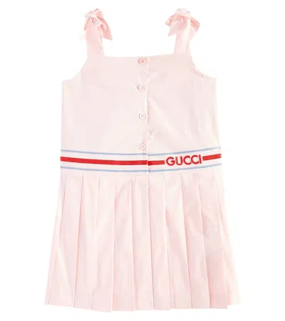 Gucci Kids' Logo Pleated Cotton-blend Dress In Pink