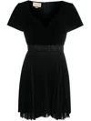 Gucci Logo Pleated Mini Dress In Black