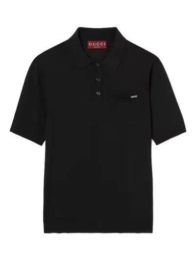 Gucci Men Wool Knit Polo In Black