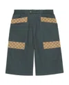 Gucci Cotton Canvas Bermuda Short With Gg Inserts In Gray