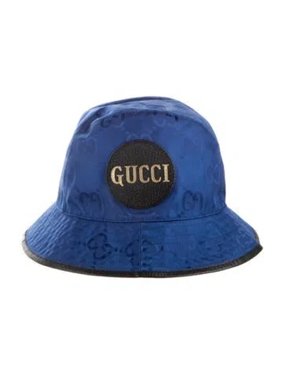 Pre-owned Gucci Logo Print Bucket Hat W/tags In Blue