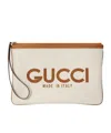 Gucci Logo-print Leather-trim Canvas Clutch In White