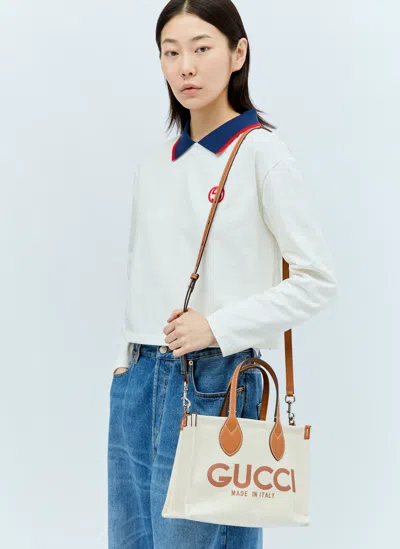 Gucci Logo Canvas Tote Bag In Beige