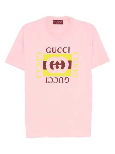 Gucci Logo-print Cotton T-shirt In Pink