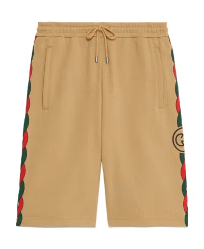 Gucci Logo-print Cotton Track Shorts In Nude
