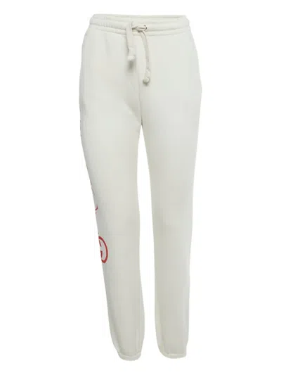 Pre-owned Gucci Logo Print Cotton Trousers In White