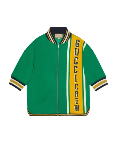 Gucci Logo-print Crew Bomber Jacket In Green