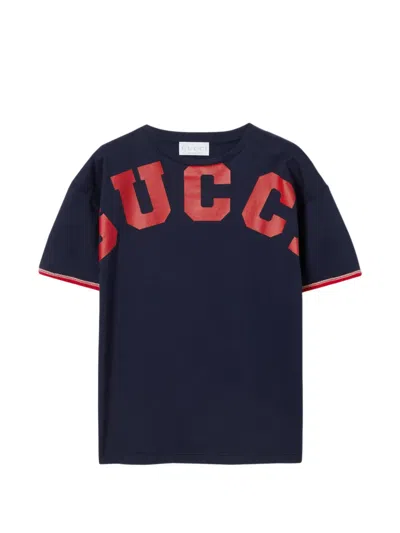 Gucci Kids' Logo-print Crew-neck T-shirt In Blue