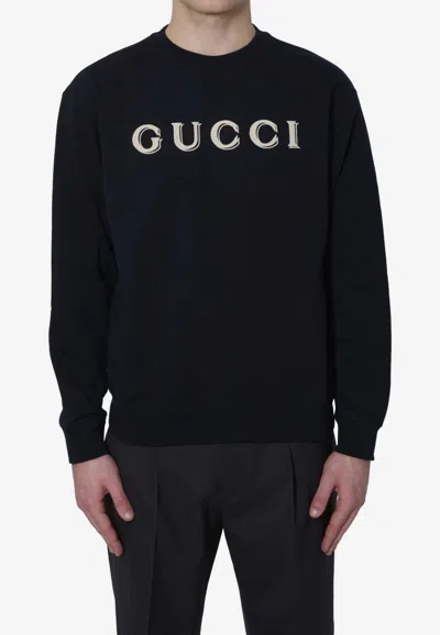 Gucci Logo Print Crewneck Sweatshirt In Black