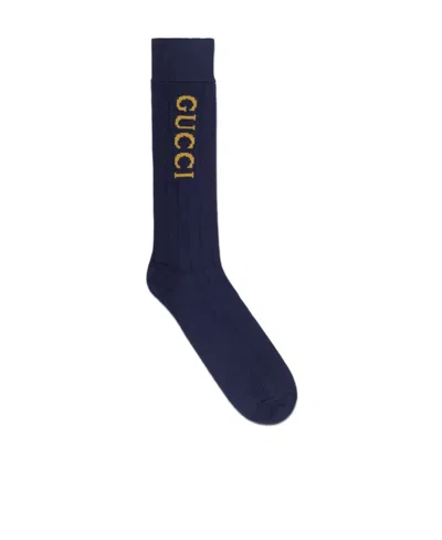 Gucci Logo-print Detail Socks In Black