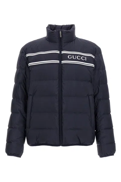 Gucci Logo Print Down Jacket In Blue