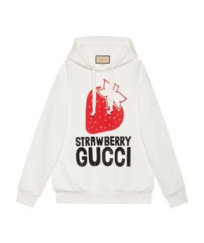Gucci Logo-print Drawstring Hoodie In White