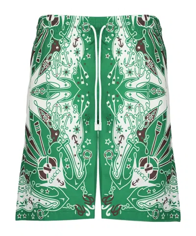 Gucci Logo-print Drawstring Swim Shorts In Green