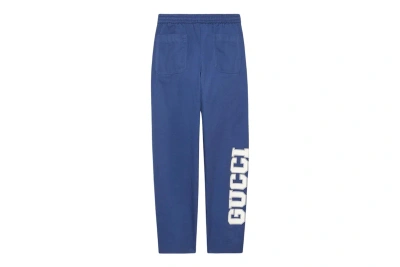 Pre-owned Gucci Logo-print Drawstring Track Pants Blue