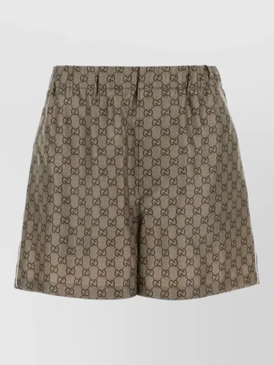 Gucci Logo Print Elastic Waistband Casual Shorts In Gray