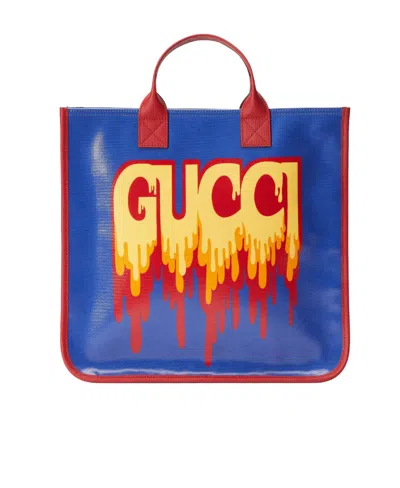 Gucci Logo-print Faux-leather Bag In Blue