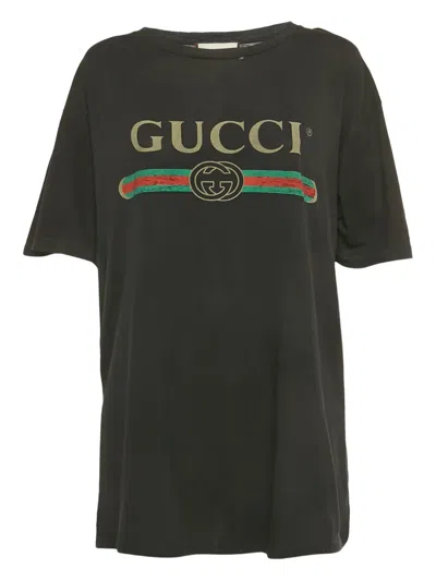 Pre-owned Gucci Logo-print Graphic T-shirt In Black