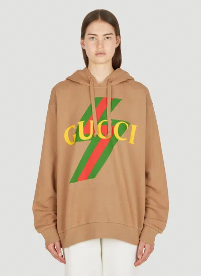 Gucci Logo Print Hooded Sweatshirt In Brown