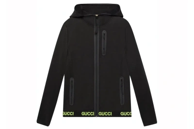 Pre-owned Gucci Logo-print Hooded Technical Jacket Black Yellow