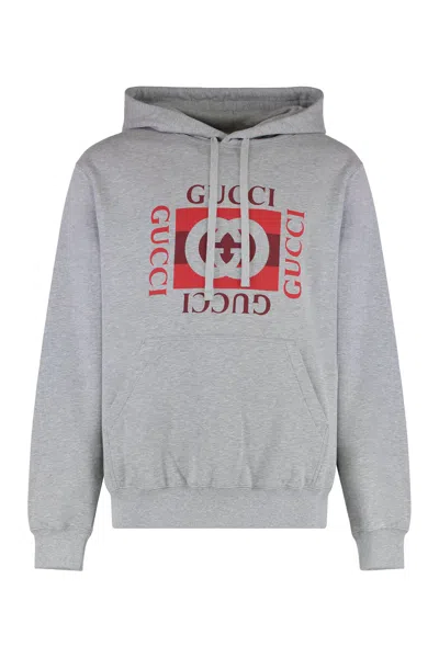 Gucci Logo Print Hoodie In Gray