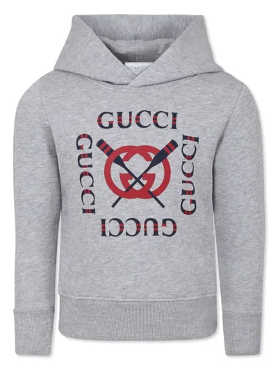 Gucci Kids' Logo-print Hoodie In Grey