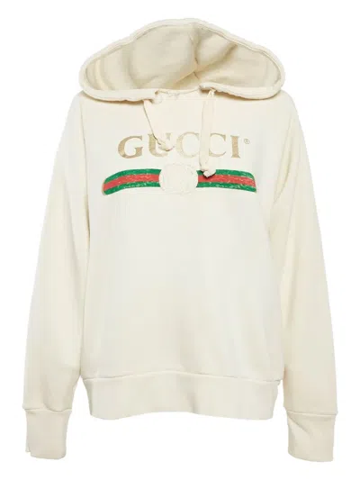 Pre-owned Gucci Logo-print Hoodie In Neutral