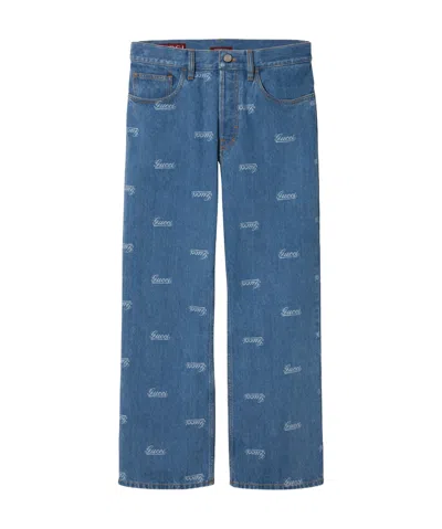 Gucci Logo-print Jeans In Blue
