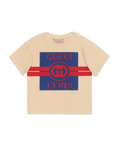 Gucci Ivory T-shirt For Baby Girl With Double G In Bianco
