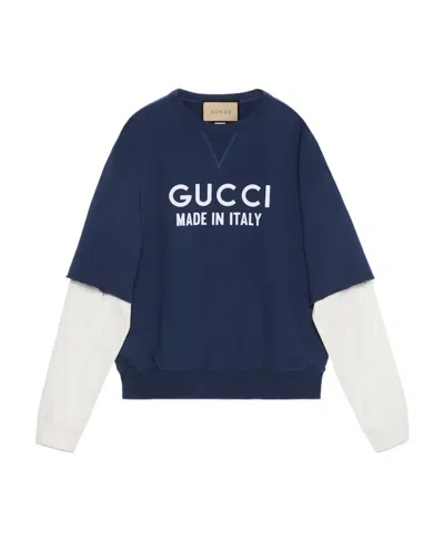 Gucci Logo-print Layered Cotton Sweatshirt In Blue