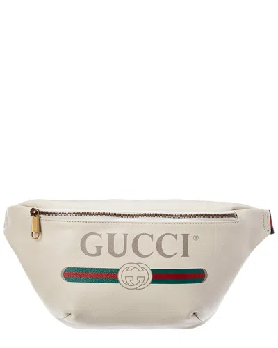 Gucci Logo Print Leather Belt Bag In White