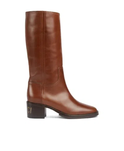 Gucci Logo-print Leather Boots In Brown