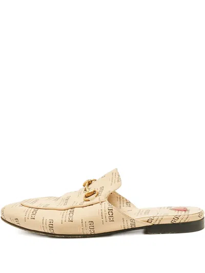 Pre-owned Gucci Logo-print Leather Mules